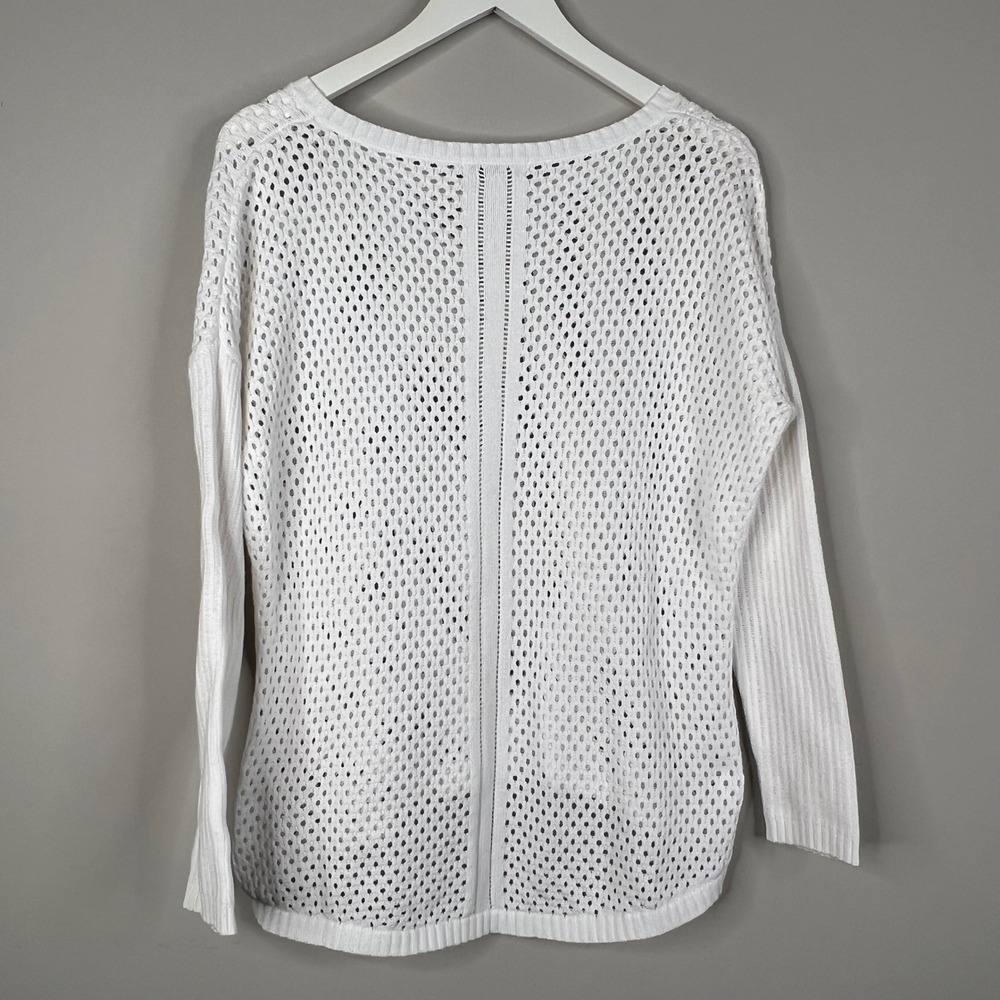 PrAna Organic Cotton Parker open knit crew neck sweater White Women's Sz S - Picture 2 of 9